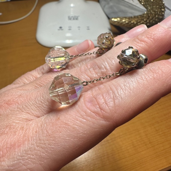 Vintage Faceted Crystal Glass Iridescent Earrings - Picture 2 of 7